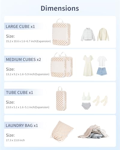 Narwey Compression Packing Cubes for Travel, Cute Luggage Organizer Bags - color: ZZ-Light Checkerboard