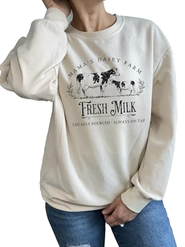 Women Hidden Zipper Nursing Sweatshirts Farm Fresh Mama's Milk Pullover Top - color: Cream, size: XX-Large