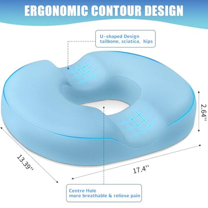 BlissTrends Donut Pillow Seat Cushion, Memory Foam Lifting Cushions - color: Light Blue, size: Large