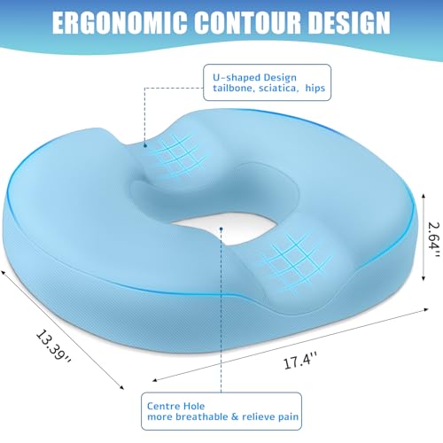 BlissTrends Donut Pillow Seat Cushion, Memory Foam Lifting Cushions - color: Light Blue, size: Large