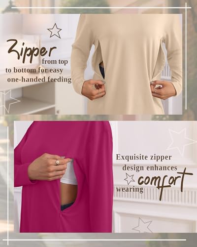 3 Pack Nursing Breastfeeding Tops - color: Rose Red, Light Apricot, Black, size: XX-Large