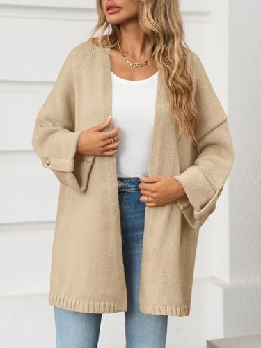 Saodimallsu Womens Oversized Long Cardigan Sweaters Casual Fall Trendy Coat - color: Khaki, size: Medium