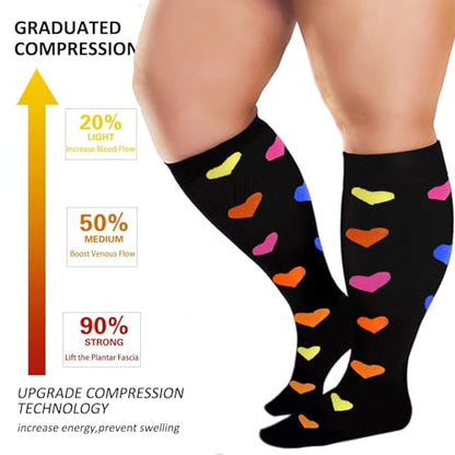 4 Pairs Plus Size Compression Socks,Extra Wide Calf - color: Colorful/Black/Purple/Blue, size: 5X-Large
