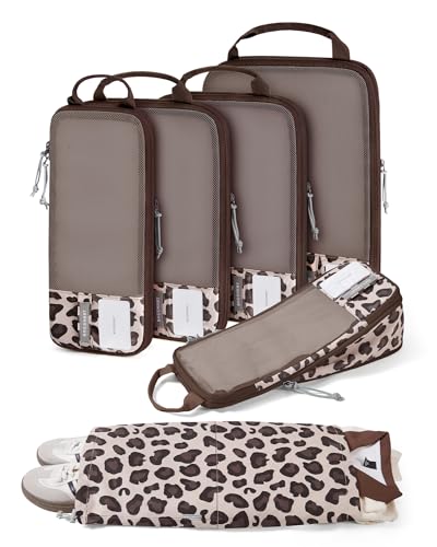 BAGSMART Compression Packing Cubes for Travel Essentials - color: Twilight Leopard, size: Set of 6