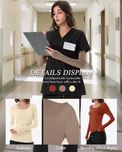 Neer 3 Pack Womens Underscrubs Long Sleeve Shirts for Nurse - color: Apricot, Black, Pumpkin, size: Medium
