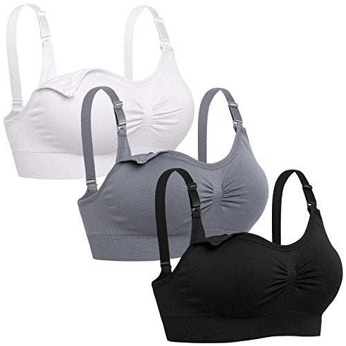 Womens Seamless Nursing Bra Sleeping Maternity Bralette for Breastfeeding Pack of 3 - color: Black White Grey, size: X-Large