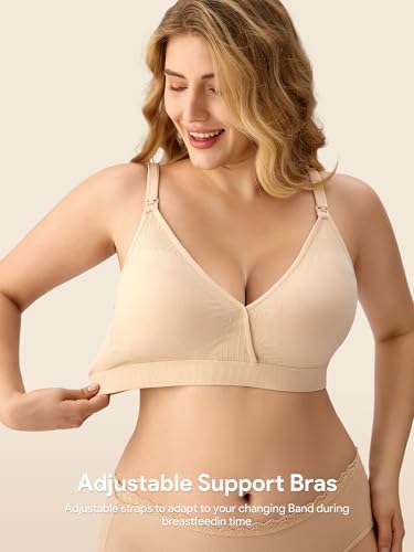 HBselect Nursing Bras for Breastfeeding, Seamless Maternity Bra Wireless - color: B: 5 Pack(black/Grey/White/Beige/Pink), size: X-Large