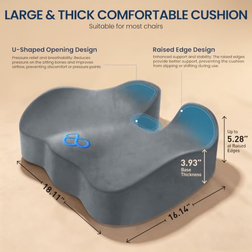 BlissTrends Thick Seat Cushion for Office Chair & Car Seat, XL, LightGrey - color: Light Grey, size: X-Large