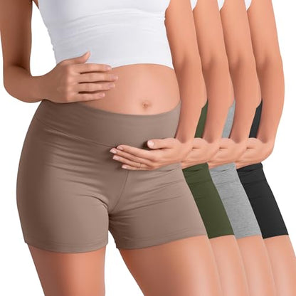 4 Pack Maternity Shorts - color: Coffee, Army Green, Light Gray, Black, size: XX-Large