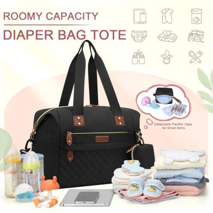 Pritent Diaper Bag Tote Waterproof Maternity Baby Bags with Pacifier Case - color: Black, size: Medium