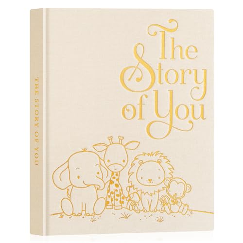 Lanpn Baby Memory Book for Boy Girl - The Story of You, Newborn Babys Book Keepsake Photo Album for New Parents, Linen Cover Baby First 5 Year Milestone Scrapbook Journal (Beige, 154 Pages) - color: Beige