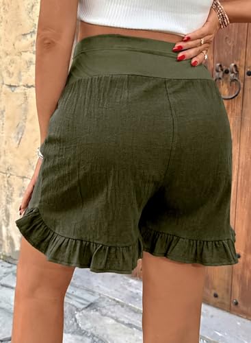 BLENCOT Maternity Shorts Over Belly Ruffle Hem Pregnancy Clothes - color: Jungle Green, size: Medium