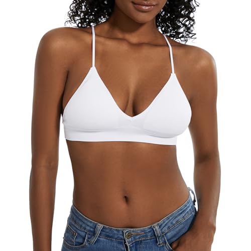 Seamless Bra for Women Low Back Bralette Wirefree Spaghetti Bra with Padded Removeable - color: Snow White, size: Large