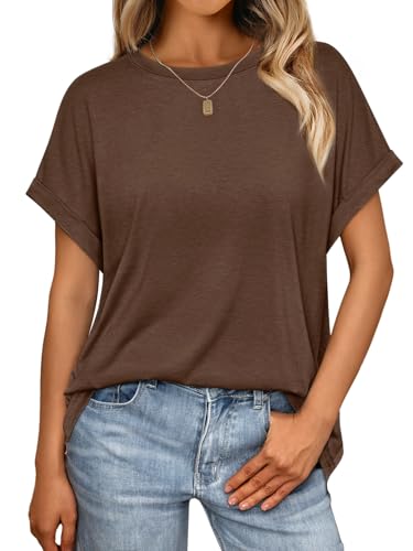AUTOMET Women's Oversized Short Sleeve T Shirts Summer Tops - color: Brown, size: Small