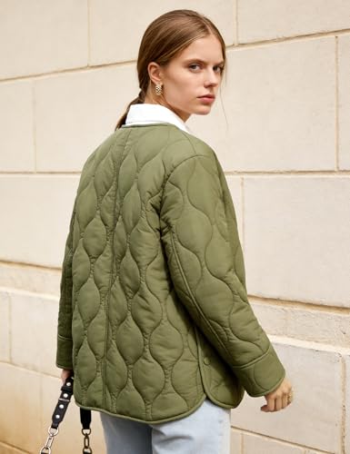 Flygo Womens Quilted Lightweight Jackets Oversized Puffer Coat with Pockets - color: Green, size: X-Small
