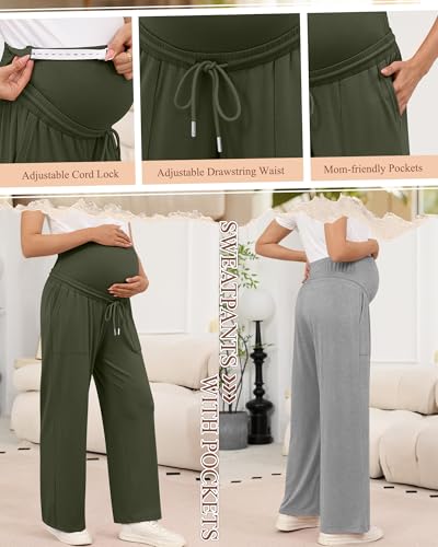 3 Pack Women's Maternity Casual Pants - color: Army Green, Light Mixed Gray, Black, size: X-Large