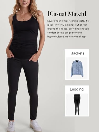 Ecavus 3 Pack Maternity Tank Tops Side Ruched Pregnancy Shirts for Women - color: Black/Wine Red/Dark Grey, size: Small
