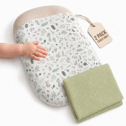 2 Pack Muslin Baby Lounger Covers, Covers Only, 35.5" x 20" - color: 2 Pack Squirrel Green