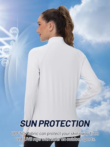 TACVASEN Women's Lightweight Athletic Jacket UPF 50+ Long Sleeve Sun Shirt - color: 03 White, size: Large
