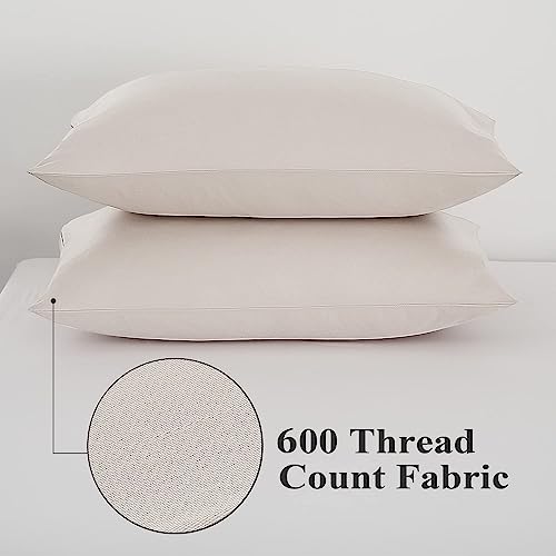 100% Egyptian Cotton Pillow Protectors Set of 2 Standard Size - color: Light Beige, size: Standard 2Pack