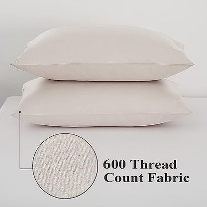 100% Egyptian Cotton Pillow Protectors Set of 2 Standard Size - color: Light Beige, size: Standard 2Pack