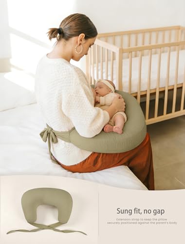 lulumoon Muslin Nursing Pillow Covers: with Strap for Snug Fit & No Sliding - color: Cream & Olive