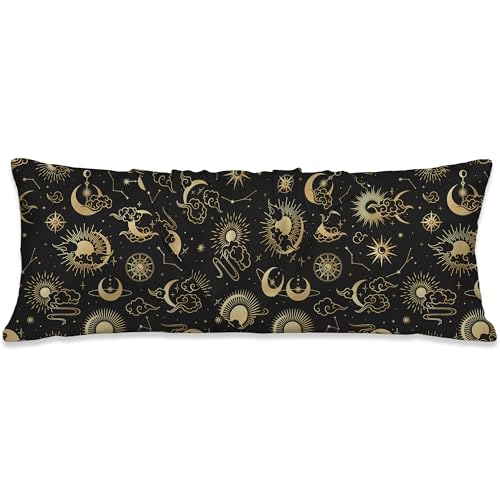 Body Pillow Cover,Moons and Stars Body Pillow with Satin Pillowcase,Celestial Decor,Cool and Breathable Pillow Case Long Pillow Cover with Zipper Closure 20x54 inch - color: Moons and Stars