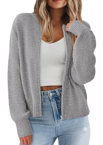 NALANISA Women's Chunky Knit Zipper Cardigan Sweaters 2026 Fall Open Front - color: Grey, size: XX-Large