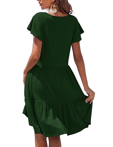 CzzzyL Women's Maternity Nursing Dress Ruffle Cap Sleeve Breastfeeding with Pockets - color: Deep Green, size: Medium