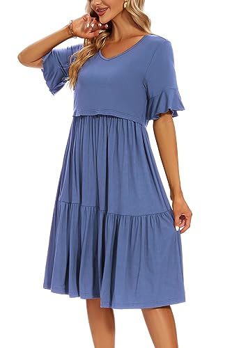 Smallshow Women's Ruffle Maternity Nursing Dress - color: Grey Blue, size: Small