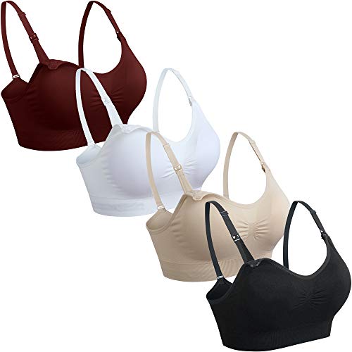 GXXGE 4Pack Nursing Bras for Breastfeeding Maternity Bra Comfort Seamless Pregnancy Sleep Bralette - color: 4pcs (Black Beige Rosered White), size: 3X-Large Plus