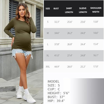 Bhome Women's Maternity Shirts 3 Packs Long Sleeve Pregnancy Tops Basic Side Ruched Tunic Blouse - color: Black/Olive Green/Gray, size: Medium