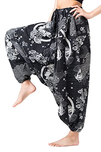 B BANGKOK PANTS Harem Pants Women Boho Cotton - color: Black Fish, size: One Size