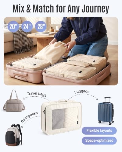 LIGHT FLIGHT 8 Set Packing Cubes for Travel, Cruise Ship Travel Essentials - color: Light Blue