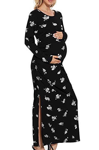 Smallshow Women's Ruched Long Sleeve Split Maternity Dress - color: Svp121, size: Large