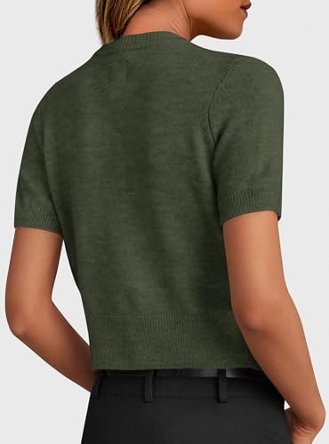 PRETTYGARDEN Womens Summer Cardigan Short Sleeve Sweater - color: Army Green, size: Small