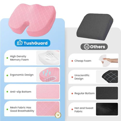 TushGuard Seat Cushion, Memory Foam Office Chair Cushion - Pink, Large - color: Pink, size: Large