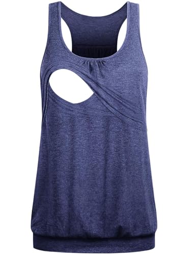 Joymom Maternity Summer Cool Sleeveless Nursing Tank Tops Breastfeeding Shirts - color: 51 Blue Grey, size: Small