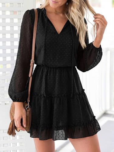 BTFBM Long Sleeve Dress for Women Fall 2026 - color: Dot Black, size: X-Large