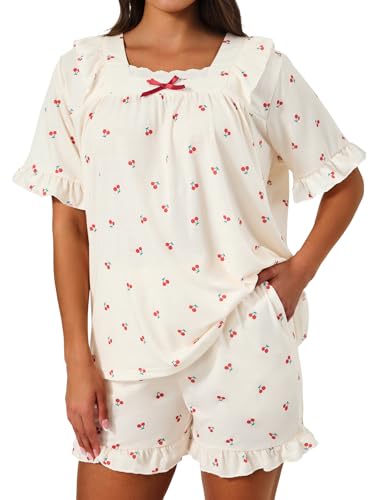 SIMIYA Pajamas for Women Set Ruffle 2 Piece Pj Sets Soft Bridal Sleepwear - color: Apricot, size: Large