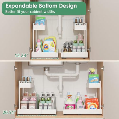 REALINN L-Shaped Under Sink Organizer with 6-Level Height Adjustment - color: White, size: 1 Pack