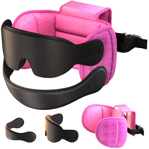 SARISUN Travel Pillow with Chin Strap for Different Seats, Stable Support - color: Pink