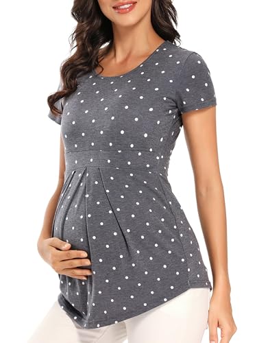 Glampunch Maternity Tops, Front Pleat Peplum Tunic Top Pregnancy Shirts - color: A6 Flower45, size: X-Large
