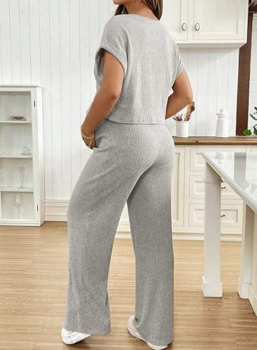 BLENCOT Maternity Sets Summer Ribbed Knit Pajamas Outfits - color: Gray, size: Medium