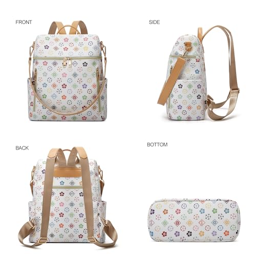 Makes Backpack Purse for Women PU Leather Casual Backpack Daily Travel Bag - color: Triwhite Triple Zip