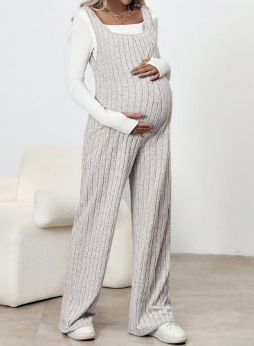 BLENCOT Maternity Jumpsuit Sleeveless Square Neck Wide Leg Pants Romper - color: Grey, size: Medium