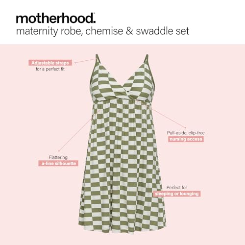 Motherhood Maternity Womens Nursing Chemise Nightgown, Robe and Swaddle 3-Piece Set - color: Checkmate Sage, size: Medium