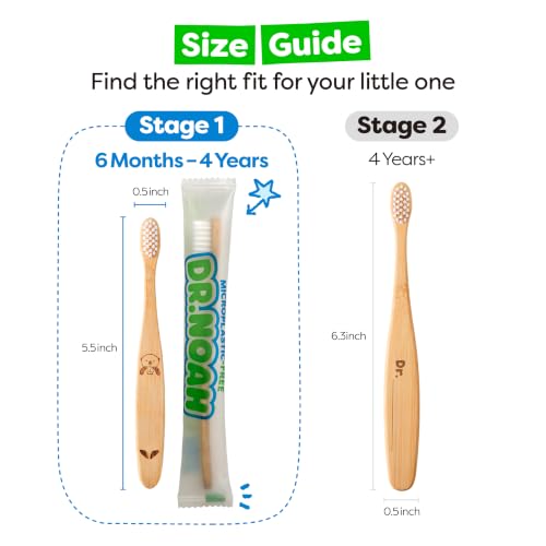 Dr. Noah Microplastic-Free Bamboo Baby Toothbrush, Dentist Designed, 4 Pack