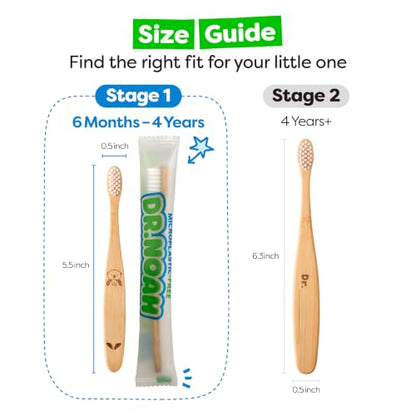 Dr. Noah Microplastic-Free Bamboo Baby Toothbrush, Dentist Designed, 4 Pack