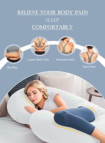 INSEN Pregnancy Body Pillow,Full Body Pillow,C Shaped Full Body Pillow with Removable White Cotton Cover